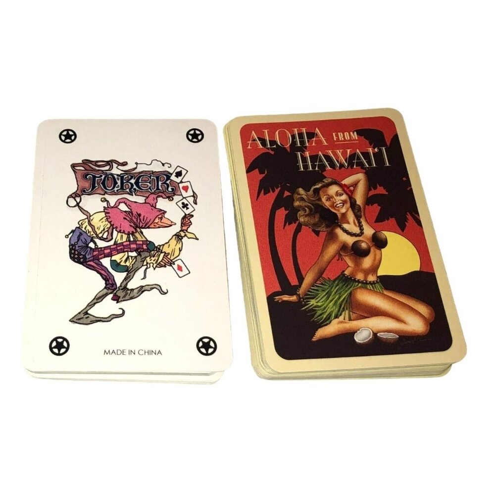 Vtg Garry Palm Hula Girl Playing Cards Standard Size w/ Case Hawaii 2002